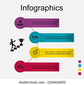 Business data visualization, infographics. Scheme of process elements with the help of graphics, four-step charts with numbers, text. Business vector for presentation.