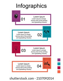 Business data visualization, infographics. Scheme of the process of elements using graphics, diagrams in four stages, numbers, options, parts. Business vector for presentation