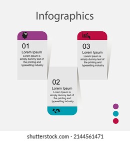 Business data visualization, infographics. Scheme of the process of elements behind convenient graphics, a scheme for three stages, numbers, options, parts. Business vector for presentations.