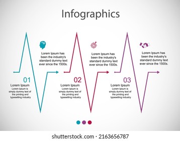 Business data visualization, infographics. Scheme of the process of elements using graphics, diagrams in three stages, numbers, options, parts. Business vector for presentation.