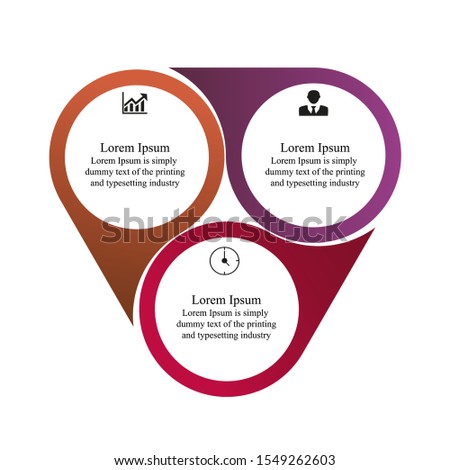 Business data visualization, infographics. Scheme of the process of elements with the help of graphics, diagrams of a triangle inverted for text in three stages, numbers, variants, parts. 