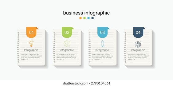 Business data visualization, note paper with steps. Abstract infographic elements with text boxes. Vector infographic template. 