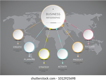 Business data visualization. Process chart. Abstract elements of graph, diagram with 6 steps, options, parts or processes. Vector business template for presentation. Vector illustration.