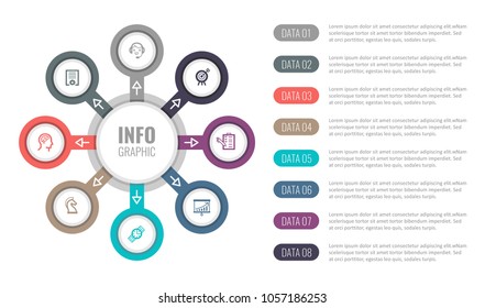 Business data visualization. Process chart. Abstract elements of graph, diagram with 8 steps, options, parts or processes. Vector business template for presentation. Creative concept for infographic.