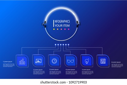 Business data visualization. Process chart. Abstract elements of graph, diagram with steps, options, parts or processes. Vector business template for presentation. Neon concept for infographic.