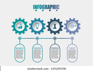 Business data visualization. Process chart. Abstract elements of graph, diagram with 4 steps withing gears, options, parts. Vector business template for presentation. Creative concept for infographic.