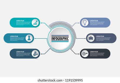 Business data visualization. Process chart. Abstract elements of graph, diagram with 6 steps, options, parts or processes. Vector business template for presentation. Creative concept for infographic.