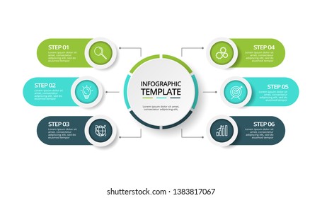 Business data visualization. Process chart. Elements of graph, diagram with 6 steps, options, parts or processes. Vector business template for presentation. Creative concept for infographic