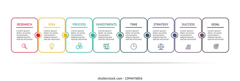 Business data visualization. Process chart. Elements of graph, diagram with 8 steps, options, parts or processes. Vector business template for presentation. Creative concept for infographic