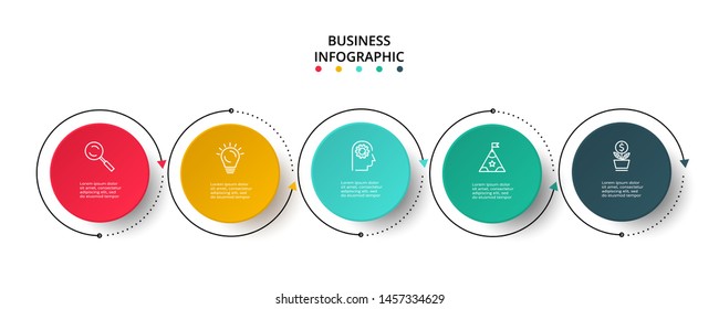 Business data visualization. Process chart. Elements of graph, diagram with 5 steps, options, parts or processes.