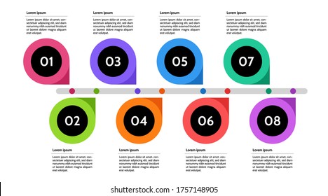Business data visualization. Process chart, timeline. Abstract elements of graph, diagram with 1 and 8 steps, options. Vector business template for presentation. Creative concept for infographic.