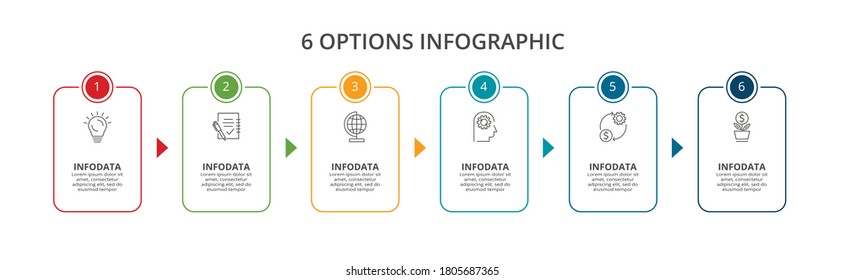 Business data visualization. Process chart. Elements of graph, diagram with 6 steps, options, parts or processes