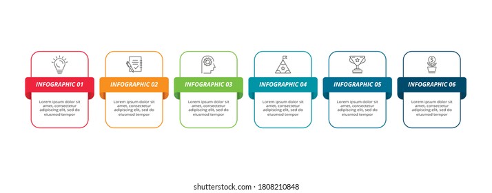 Business data visualization. Process chart. Elements of graph, diagram with 6 steps, options, parts or processes