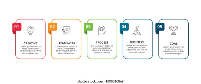 Business data visualization. Process chart. Elements of graph, diagram with 5 steps, options, parts or processes