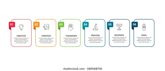 Business data visualization. Process chart. Elements of graph, diagram with 6 steps, options, parts or processes
