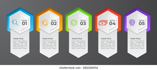 Business data visualization. Process chart. with five options. Abstract element of graph, diagram, step, option, processes. Vector business template for presentation. Creative concept for infographic.