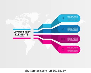 Visualização de dados de negócios. Gráfico de processo. Elementos abstratos de gráfico, diagrama com 4 etapas, opções, partes ou processos. 