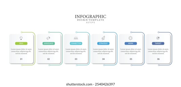 Business data visualization. Process chart. Abstract element in the form of a graph, diagram with 6 steps, options, parts or processes. Vector business template for presentation. Creative concept for 