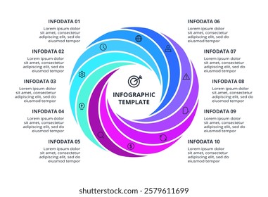 Business data visualization. Process chart. Elements of graph, diagram with 10 steps, options, parts or processes