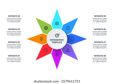 Business data visualization. Process chart. Elements of graph, diagram with 8 steps, options, parts or processes