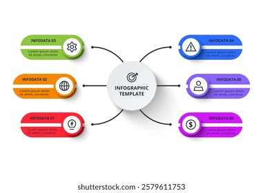 Business data visualization. Process chart. Elements of graph, diagram with 6 steps, options, parts or processes