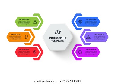 Business data visualization. Process chart. Elements of graph, diagram with 6 steps, options, parts or processes