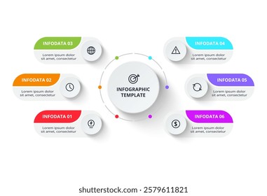 Business data visualization. Process chart. Elements of graph, diagram with 6 steps, options, parts or processes