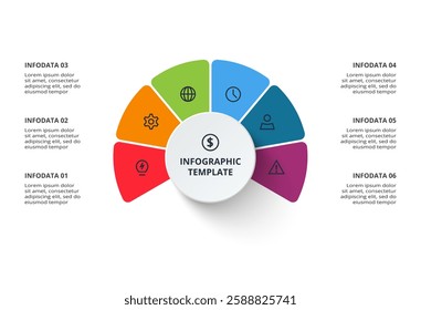 Business data visualization. Process chart. Elements of graph, diagram with 6 steps, options, parts or processes