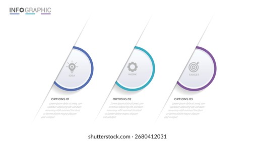 Visualização de dados de negócios. Gráfico de processo. Elementos abstratos de gráfico, diagrama com 3 etapas, opções, partes ou processos. Modelo de negócios de vetor para apresentação. Conceito criativo para infográfico.