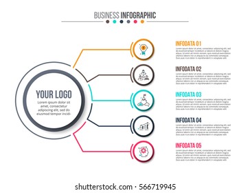 Business data visualization. Process chart. Abstract elements of graph, diagram with 5 steps, options, parts or processes. Vector business template for presentation. Creative concept for infographic.