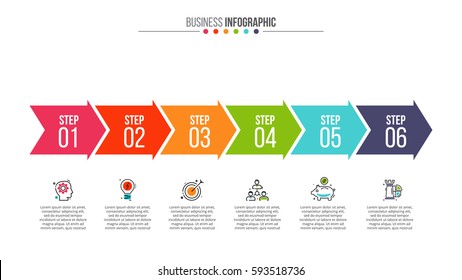 Business data visualization. Process chart. Abstract elements of graph, diagram with 6 steps, options, parts or processes. Vector business template for presentation. Creative concept for infographic.