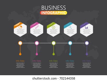 Business data visualization. Process chart. Abstract elements of graph, diagram with 5 steps, options, parts or processes. Vector business template for presentation. Creative concept for infographic.