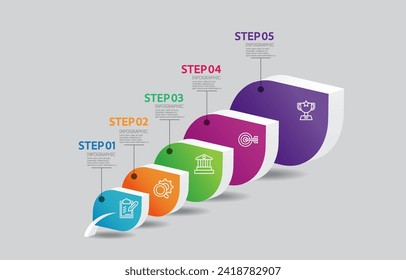 business data visualization steps timeline infographic element report layout template background with business line icon 5 steps for any business-related presentation vector illustration