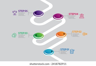 business data visualization steps timeline infographic element report layout template background with business line icon 5 steps for any business-related presentation vector illustration