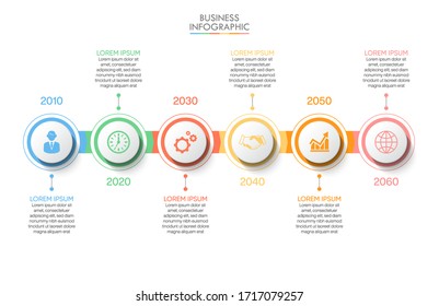  Visualisierung von Geschäftsdaten. Infografik-Symbole der Timeline für abstrakte Hintergrundvorlage