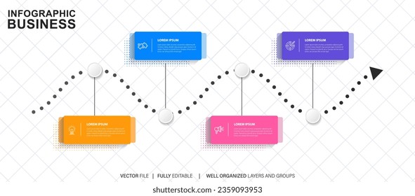 Iconos de infografía de la línea de tiempo de visualización de datos empresariales diseñados para la plantilla de fondo abstracto elemento hito de diagrama moderno tecnología de procesos de marketing digital diagrama de presentación de datos Vector