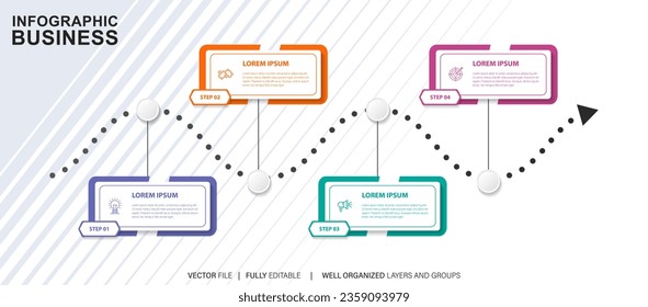 Iconos de infografía de la línea de tiempo de visualización de datos empresariales diseñados para la plantilla de fondo abstracto elemento hito de diagrama moderno tecnología de procesos de marketing digital diagrama de presentación de datos Vector
