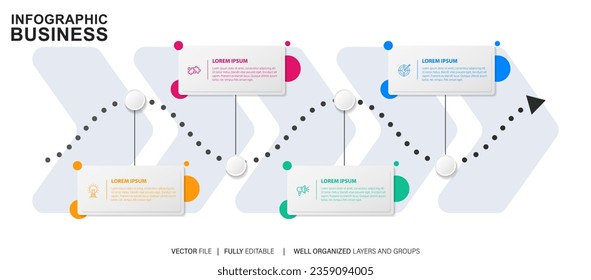 Iconos de infografía de la línea de tiempo de visualización de datos empresariales diseñados para la plantilla de fondo abstracto elemento hito de diagrama moderno tecnología de procesos de marketing digital diagrama de presentación de datos Vector