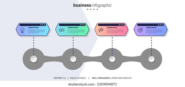 Iconos de infografía de la línea de tiempo de visualización de datos empresariales diseñados para la plantilla de fondo abstracto elemento hito de diagrama moderno tecnología de procesos de marketing digital diagrama de presentación de datos Vector