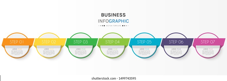 Business data visualization. Timeline infographics with 7 steps or options, circles. Vector business template for presentation.