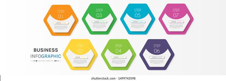 Business data visualization. Timeline infographics with 7 steps or options, circles. Vector business template for presentation.