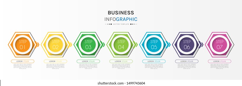 Business data visualization. Timeline infographics with 7 steps or options, circles. Vector business template for presentation.