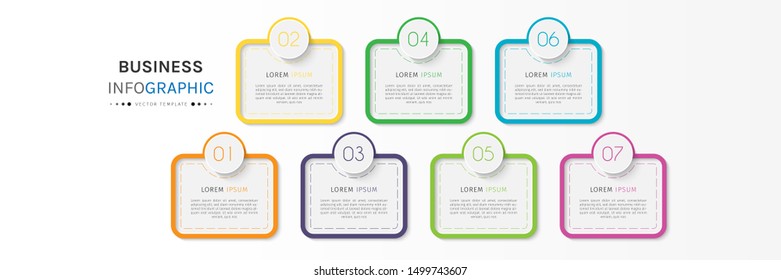 Business data visualization. Timeline infographics with 7 steps or options, circles. Vector business template for presentation.