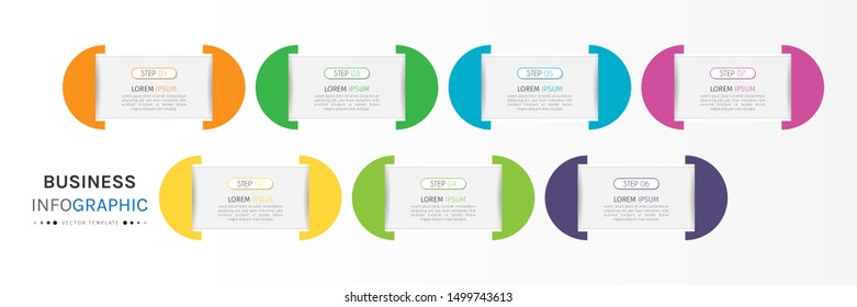 Business data visualization. Timeline infographics with 7 steps or options, circles. Vector business template for presentation.
