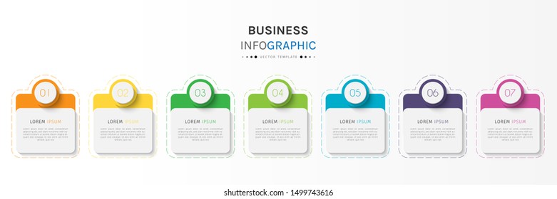 Business data visualization. Timeline infographics with 7 steps or options, circles. Vector business template for presentation.