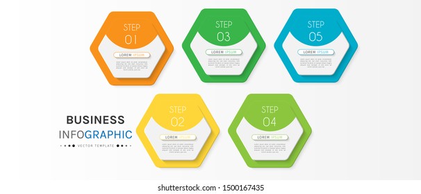 Business data visualization. Timeline infographics with 5 steps or options, circles. Vector business template for presentation.