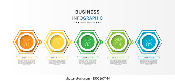 Business data visualization. Timeline infographics with 5 steps or options, circles. Vector business template for presentation.