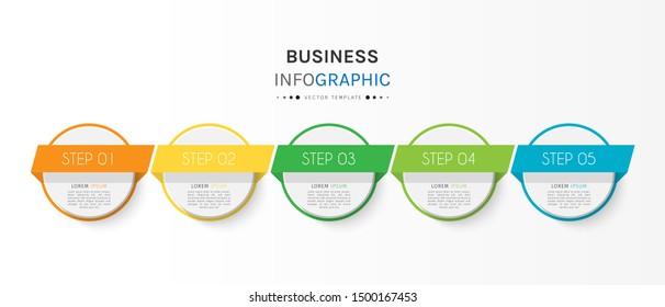 Business data visualization. Timeline infographics with 5 steps or options, circles. Vector business template for presentation.