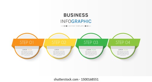 Business data visualization. Timeline infographics with 4 steps or options, circles. Vector business template for presentation.