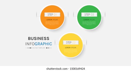 Business data visualization. Timeline infographics with 3 steps or options, circles. Vector business template for presentation.